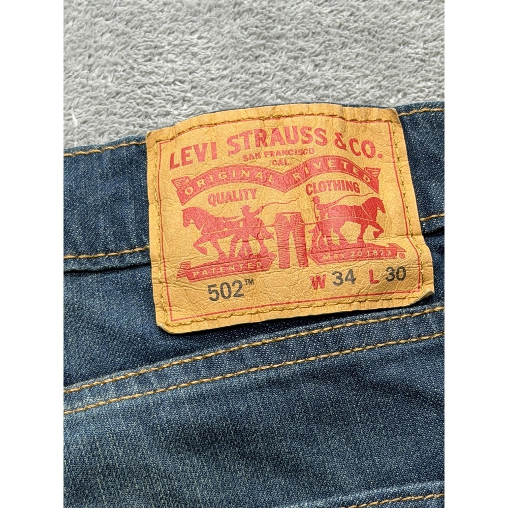 Levis 502 Jeans Mens Measured 35x28 Blue Tapered Regular Fit Denim Medium Wash - Picture 7 of 9